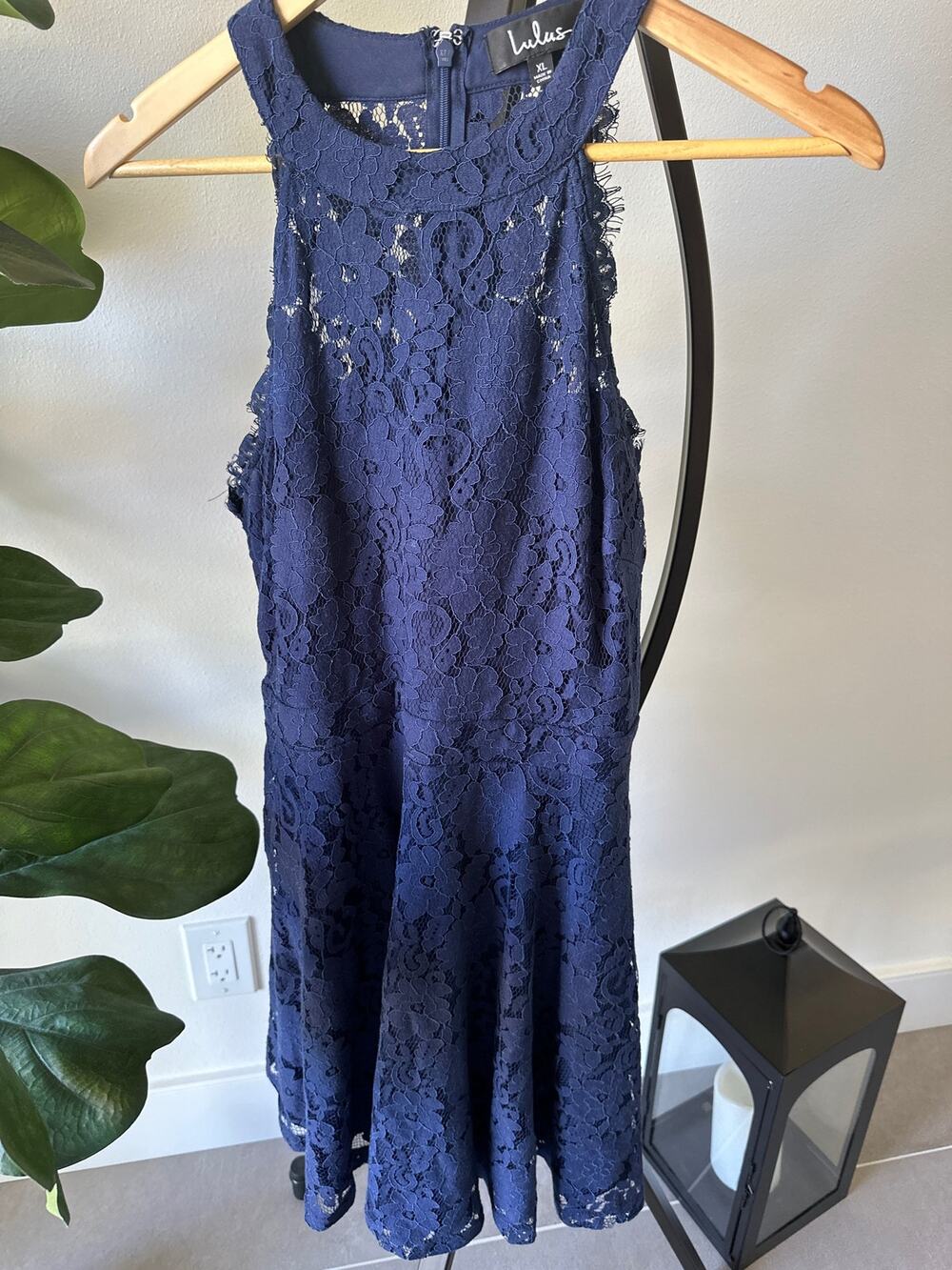 Lulus Davina Blue Lace Skater Dress Sleeveless Lined Women's Size XL